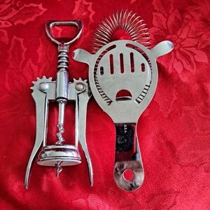 Stainless Steel Corkscrew and Strainer Set